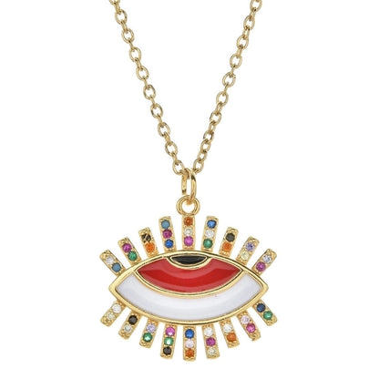 Bohemian Devil's Eye Heart Shape Stainless Steel Inlay Artificial Crystal Pendant Necklace