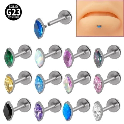 2 Pieces Lip Rings Classic Style Colorful Water Droplets G23 Titanium Synthetic Opal Zircon Inlay Synthetic Opal Zircon