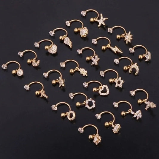 Ear Cartilage Rings & Studs Geometric 316L Stainless Steel Copper Inlaid Zircon