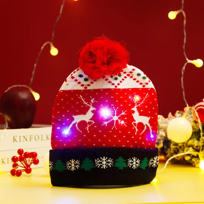 Christmas Decoration Knitted Christmas Hat LED Light Cap Adult And Children Cartoon Glowing Christmas Hat Christmas Hat For The Elderly