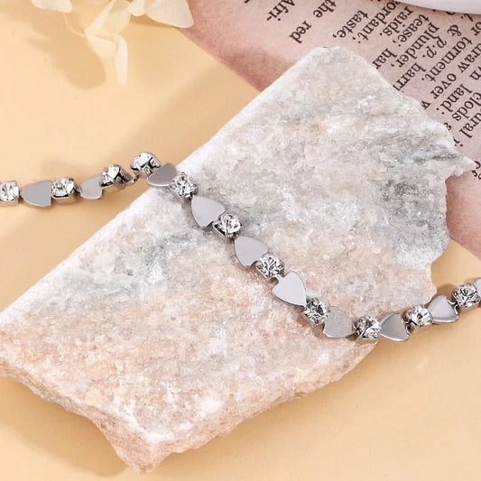 Minimalist Heart Shape 201 Stainless Steel Zircon Bracelets In Bulk