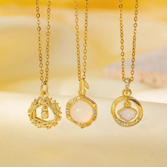 Titanium Steel Copper Plating Heart Shape Flower Bow Knot Pendant Necklace