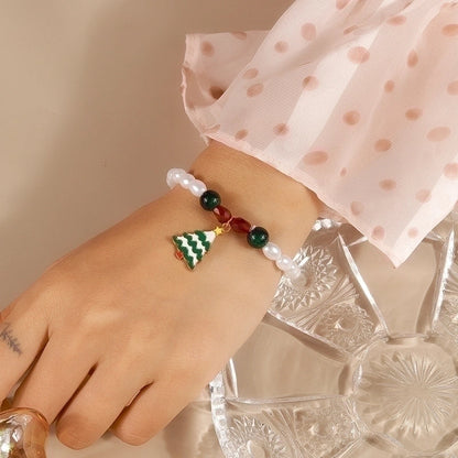 Cute Minimalist Santa Claus Artificial Pearl Beaded Bracelets Christmas