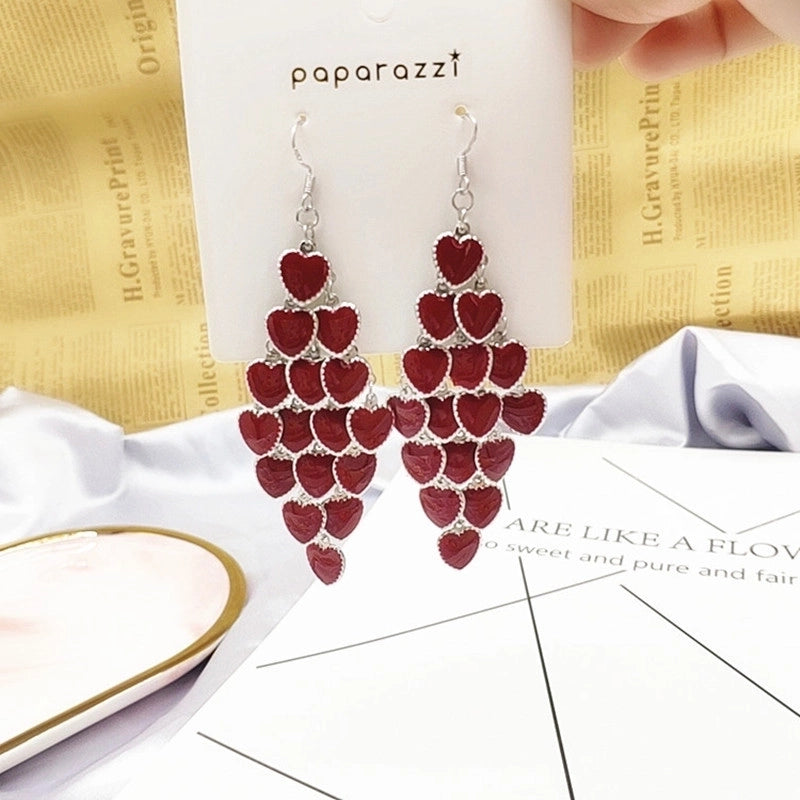 2 Pieces Elegant Star Tassel Heart Shape Inlay Alloy Artificial Pearls Rhinestones Glass Earrings