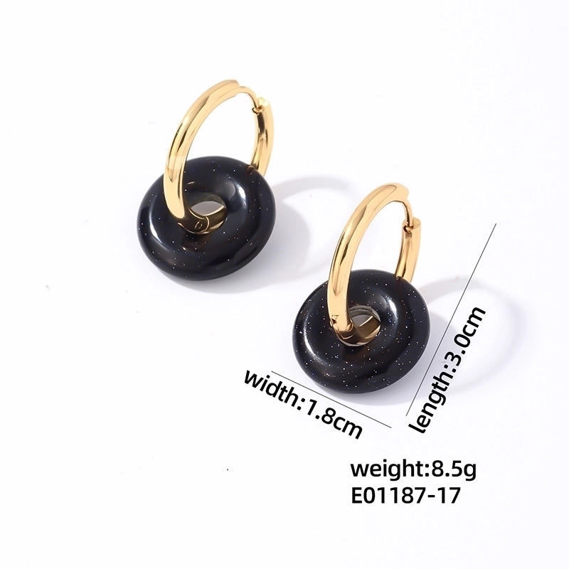 1 Pair Casual Minimalist Round Plating 304 Stainless Steel Natural Stone Earrings