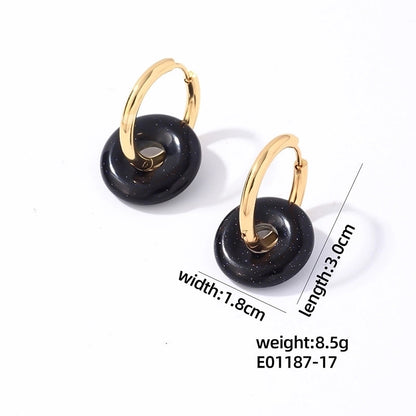 1 Pair Casual Minimalist Round Plating 304 Stainless Steel Natural Stone Earrings