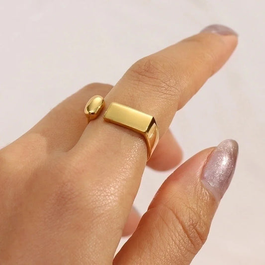 Retro Geometric 304 Stainless Steel 18K Gold Plated Open Ring