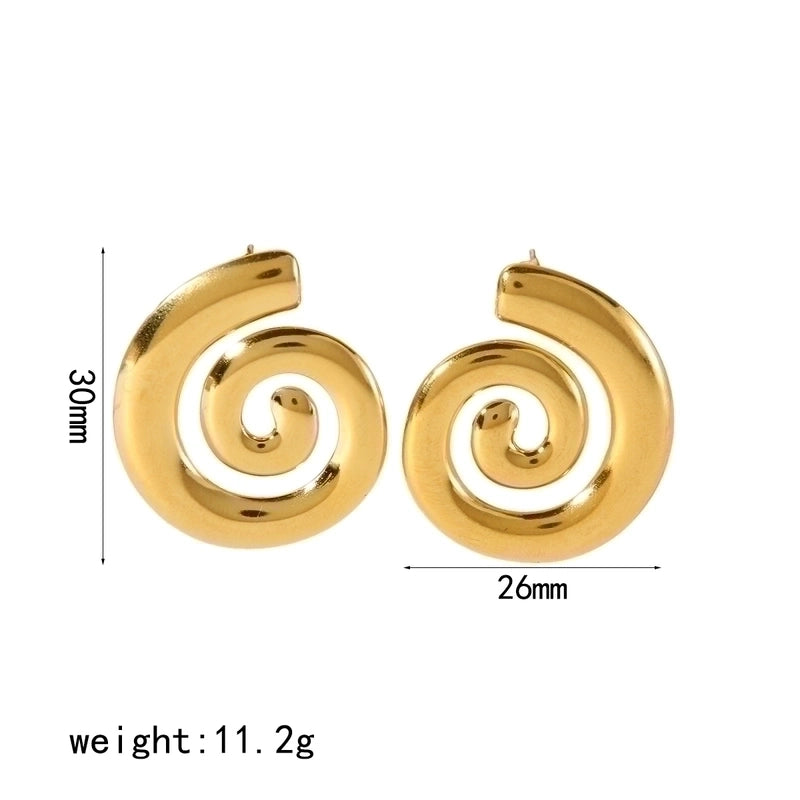 1 Pair Minimalist Spiral Stripe Polishing Plating 304 Stainless Steel 18K Gold Plated Drop Earrings