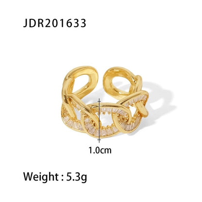 IG Style Geometric 304 Stainless Steel Artificial Pearls Zircon 18K Gold Plated Inlay Open Rings Rings