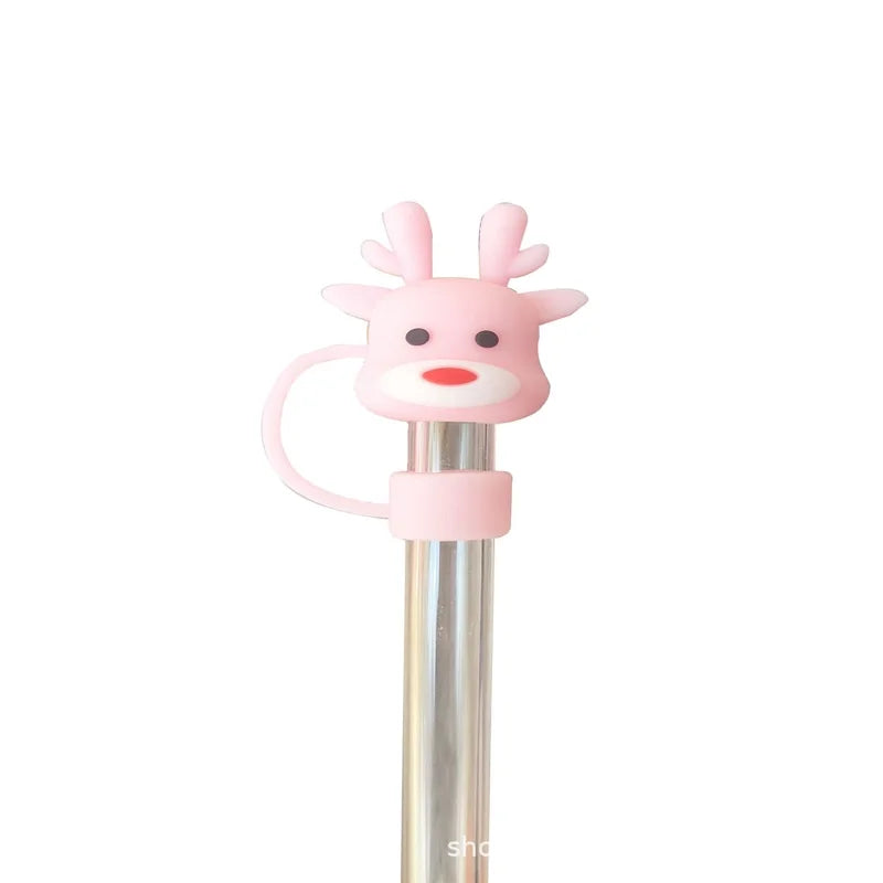 Christmas Cute Christmas Tree Santa Claus Snowman Silica Gel Straw Decorative Cap 1 Piece