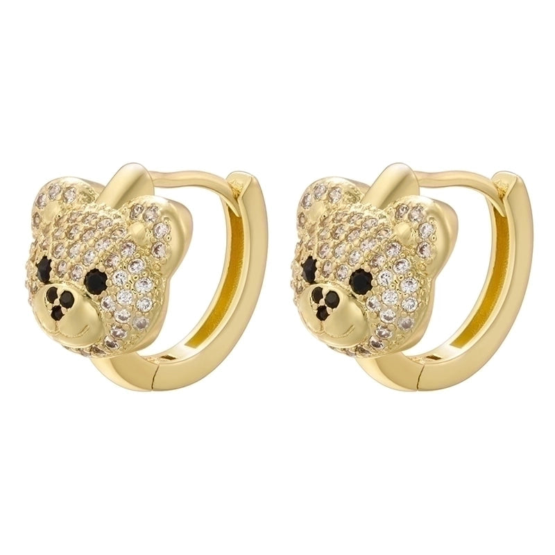 2 Pieces Elegant Shiny Bear Plating Inlay Copper Zircon 18k Gold Plated Earrings