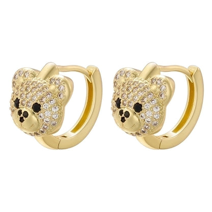 2 Pieces Elegant Shiny Bear Plating Inlay Copper Zircon 18k Gold Plated Earrings