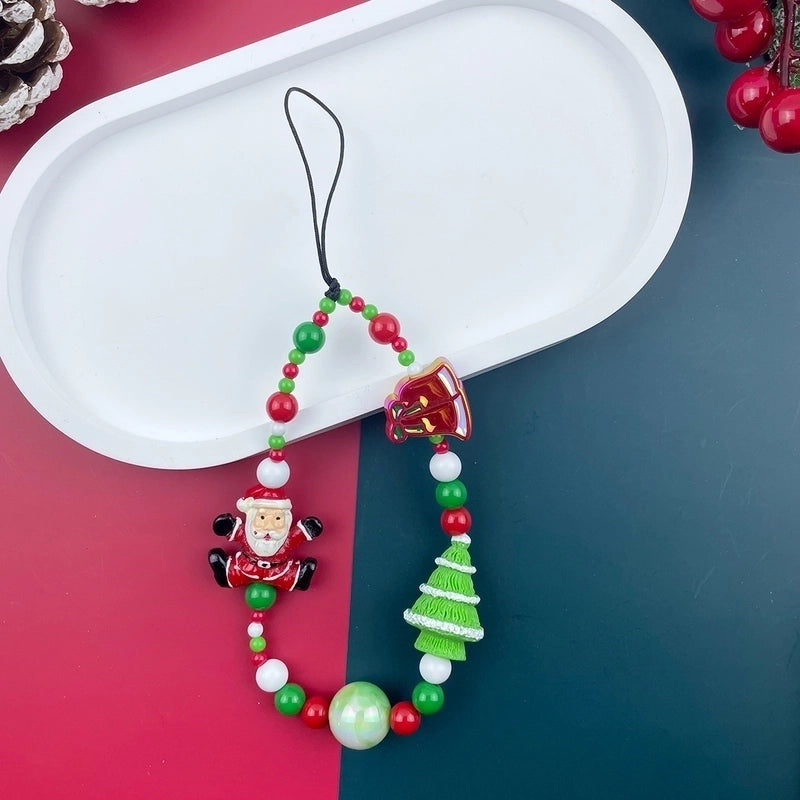 Elegant Minimalist Christmas Tree Santa Claus Snowman Resin Glass Beaded Christmas Mobile Phone Chain