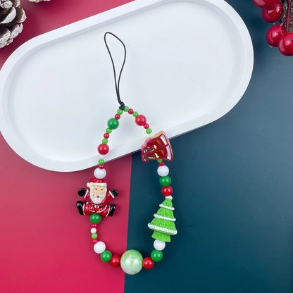 Elegant Minimalist Christmas Tree Santa Claus Snowman Resin Glass Beaded Christmas Mobile Phone Chain