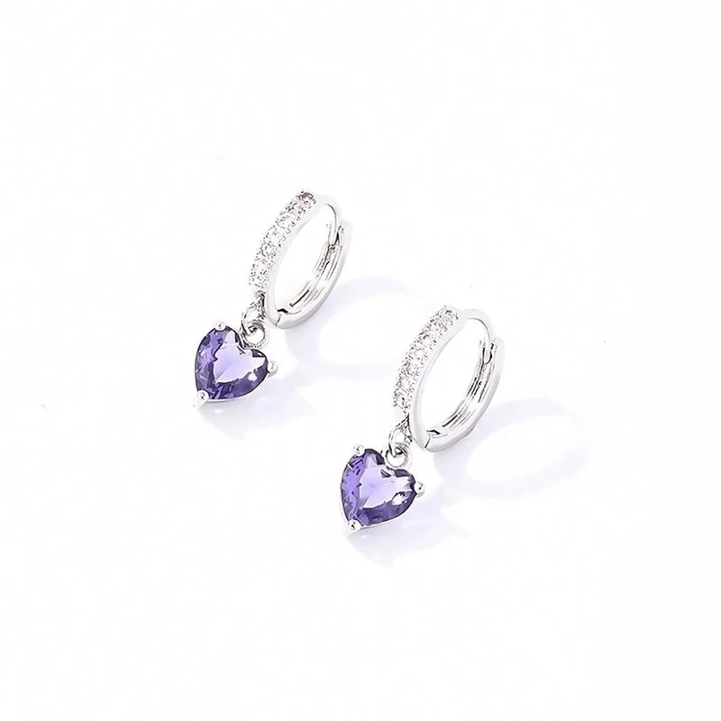 1 Pair Casual Sweet Korean Style Water Droplets Heart Shape Flower Plating Inlay 304 Stainless Steel Zircon Rhodium Plated Drop Earrings