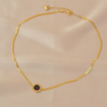 Sweet Minimalist Round Chinese Character Flower Titanium Steel Inlay Rhinestones Shell Pendant Necklace