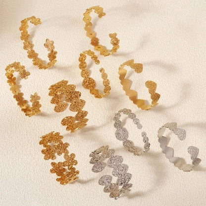 Modern Style Geometric Plant 304 Stainless Steel 18K Gold Plated Bangle In Bulk