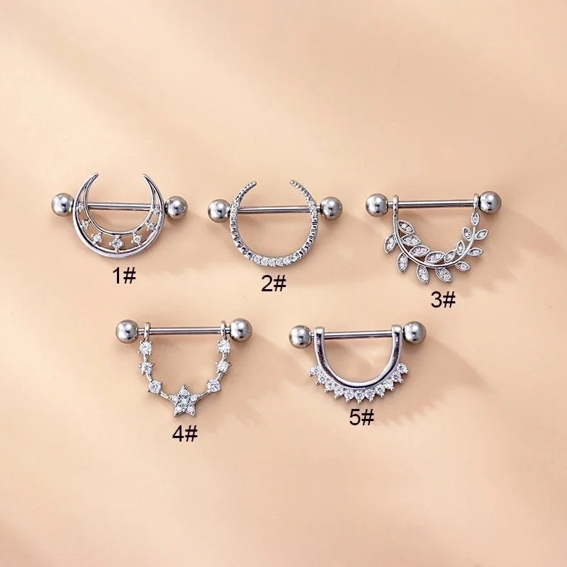 1 Piece Nipple Rings & Studs Fashion Leaf Star Moon 316L Stainless Steel Copper Plating Zircon