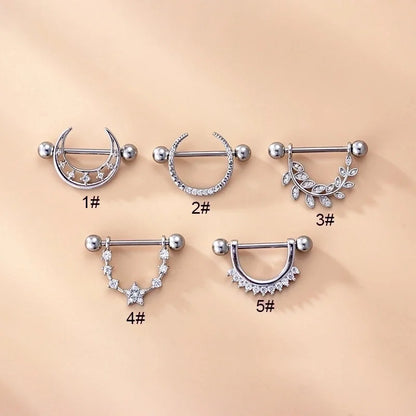 1 Piece Nipple Rings & Studs Fashion Leaf Star Moon 316L Stainless Steel Copper Plating Zircon