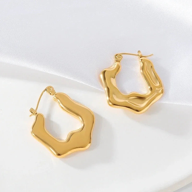 1 Pair Elegant Solid Color 316 Stainless Steel 18K Gold Plated Hoop Earrings