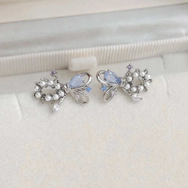 1 Pair Elegant Lady Streetwear Water Droplets Heart Shape Flower Hollow Out Inlay Steel Imitation Pearl Zircon Drop Earrings