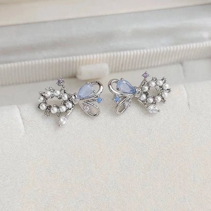 1 Pair Elegant Lady Streetwear Water Droplets Heart Shape Flower Hollow Out Inlay Steel Imitation Pearl Zircon Drop Earrings