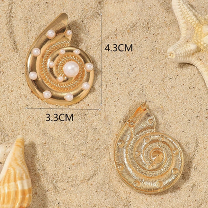 1 Pair Retro Beach Minimalist Starfish Shell Inlay Alloy Rhinestones Pearl Gold Plated Ear Studs