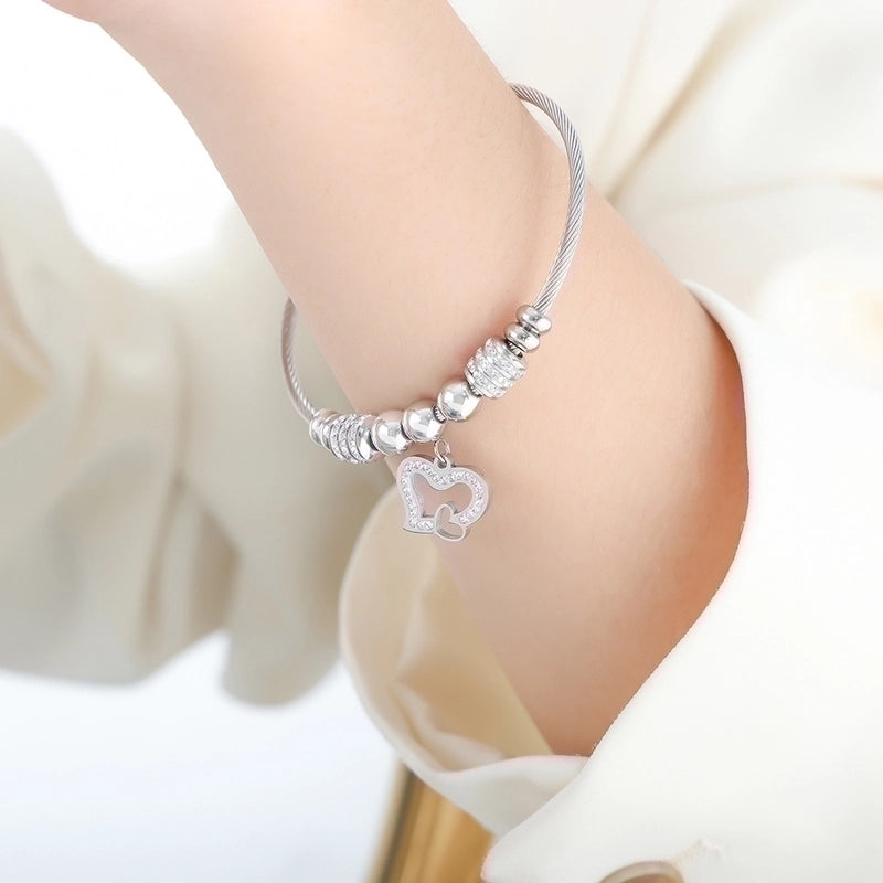 Casual Minimalist Star Heart Shape Butterfly Titanium Steel 18K Gold Plated Rhinestones Bangle In Bulk