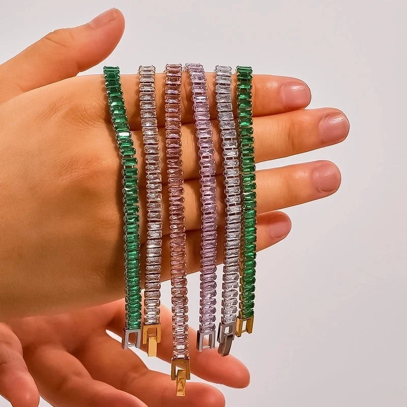 Retro Solid Color 304 Stainless Steel Zircon Bracelets In Bulk