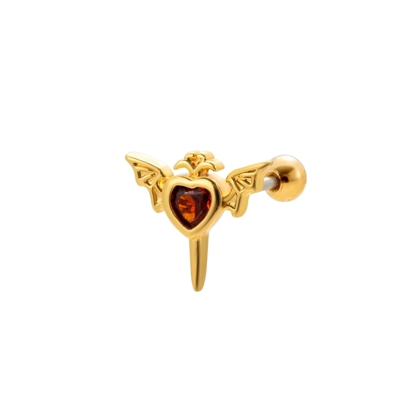 1 Piece Ear Cartilage Rings & Studs Vintage Style Bat 316L Stainless Steel Copper Plating Inlay Zircon