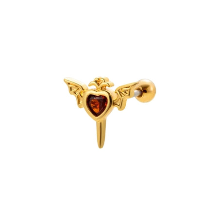 1 Piece Ear Cartilage Rings & Studs Vintage Style Bat 316L Stainless Steel Copper Plating Inlay Zircon