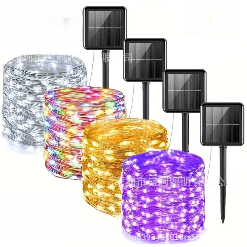 Explosions Solar Copper Wire Lamp String Lamp 8 Mode Waterproof Outdoor Courtyard Christmas Holiday Decorative Lights