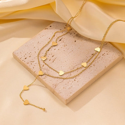 Minimalist Geometric Heart Shape Titanium Steel Shell Zircon 18K Gold Plated Inlay Layered Necklaces Necklace