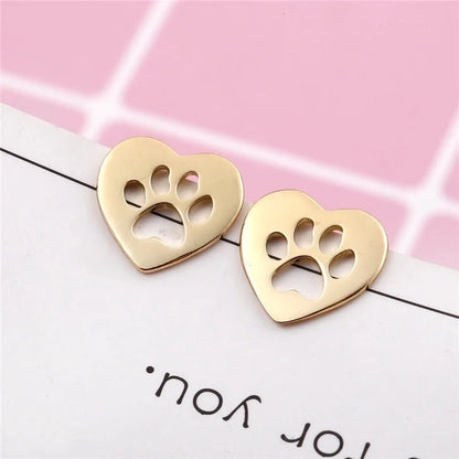 1 Pair Cute Paw Print Plating 304 Stainless Steel 18K Gold Plated Ear Studs