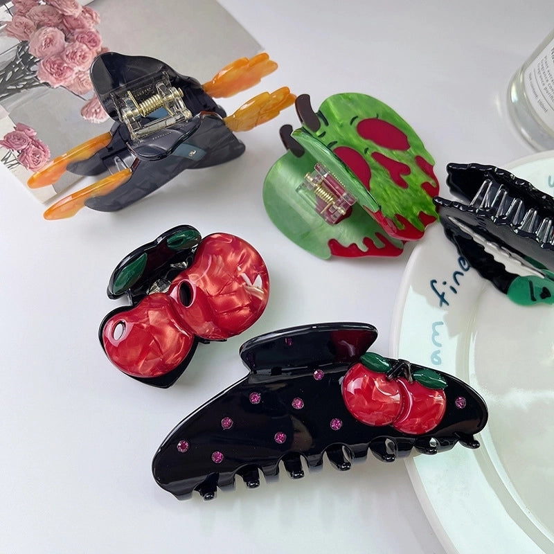 Women's Hip-Hop Retro Funny Halloween Pattern Pumpkin Skull Acetic Acid Sheets Hair Claws