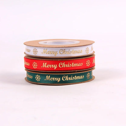 2.5cm Gold Stamping Polyester Ribbon With Flowers Bouquet Gift Wrapping Ribbon Christmas Ribbon With English Text Printed Ribbon