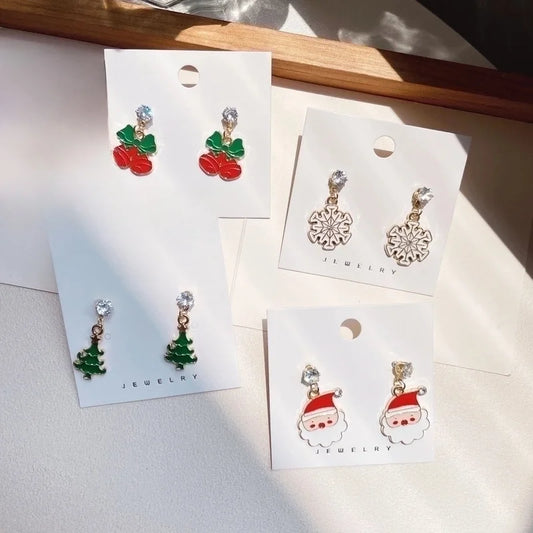 Christmas Earrings Cartoon Cute Santa Elk Earrings Sterling Silver Needle Sweet Girl Earrings