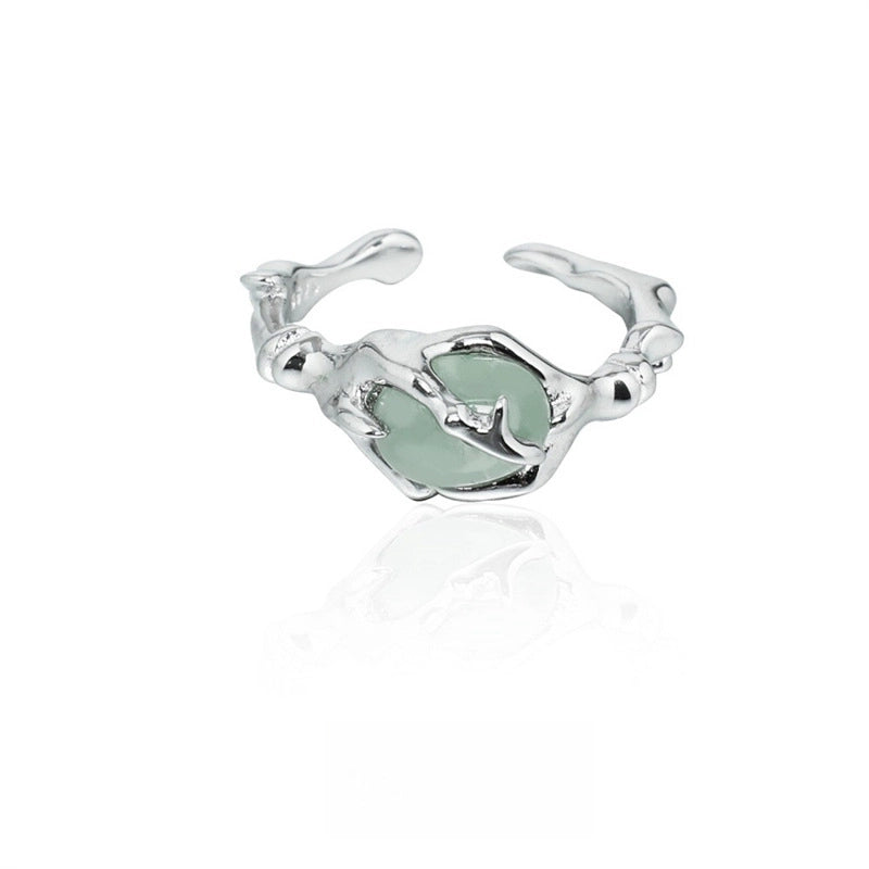 Copper Silver Plated Inlay Round Natural Stone Gem Rings