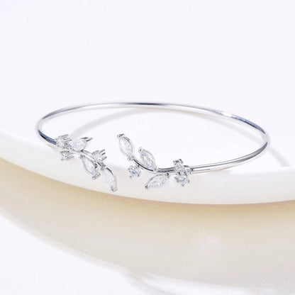 Elegant Leaf Copper Plating Zircon Bangle