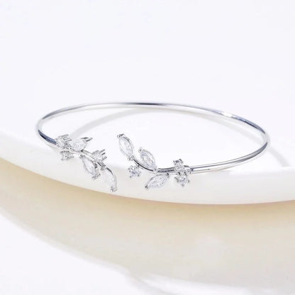 Elegant Leaf Copper Plating Zircon Bangle