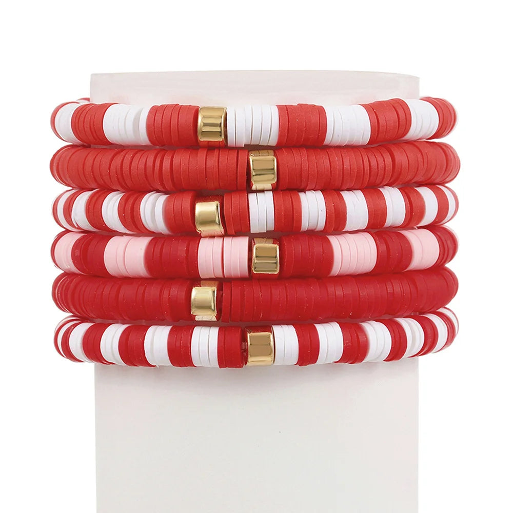 2 Sets Bohemian Colorful Soft Clay Bracelet Halloween Beaded Bracelet 6-piece Set