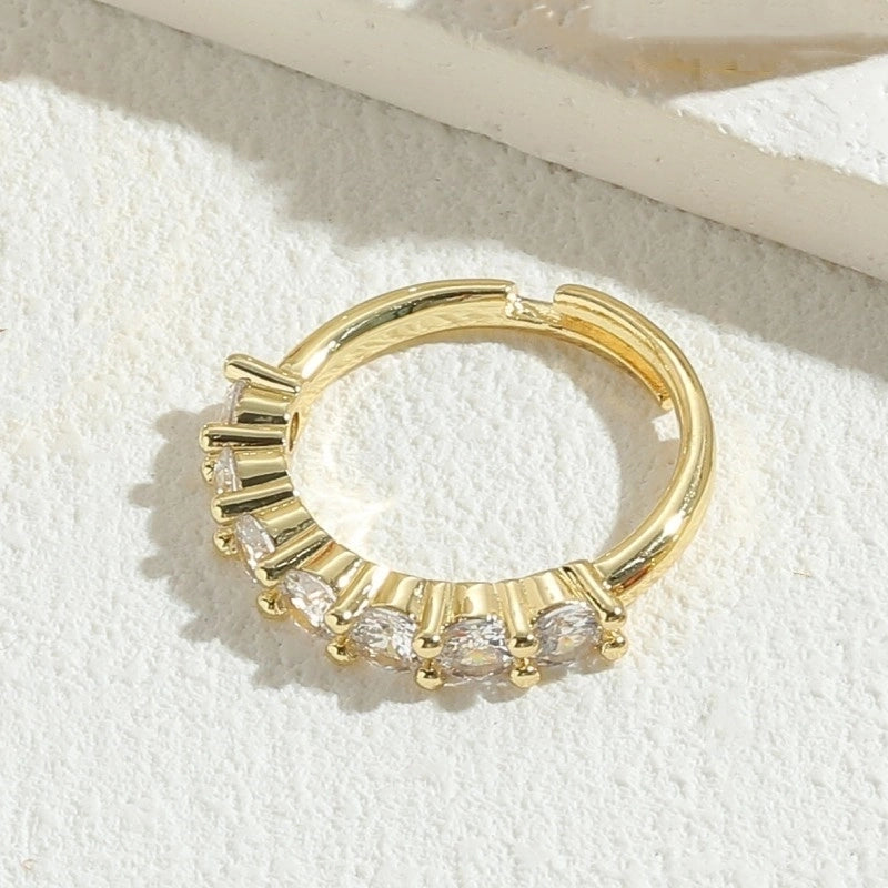Minimalist Classic Style Round Flower Copper Asymmetrical Plating Inlay Zircon 14k Gold Plated Open Rings