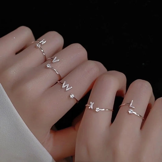 Ig Style Minimalist Letter Copper Plating Inlay Zircon Open Ring