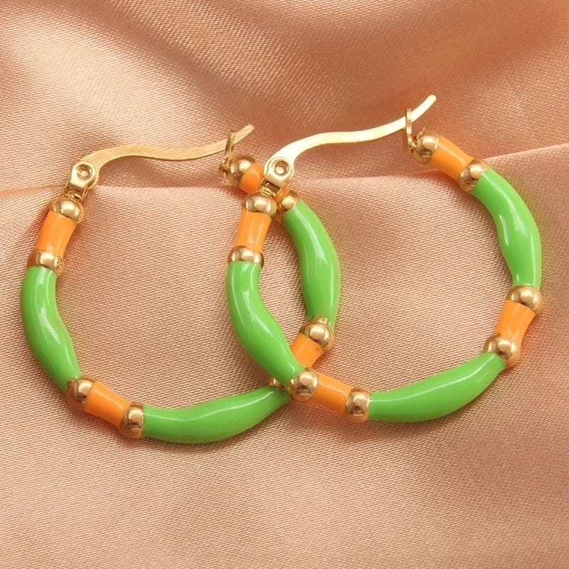 1 Pair IG Style Casual Minimalist Round Enamel Plating 304 Stainless Steel Gold Plated Earrings