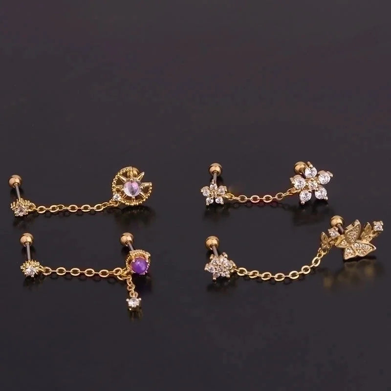 Ear Cartilage Rings & Studs Fashion Geometric 316L Stainless Steel Copper Inlaid Zircon