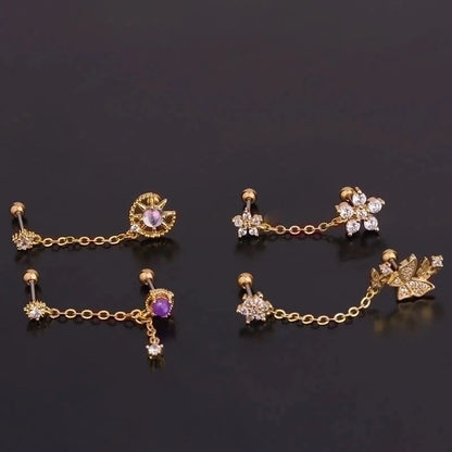 Ear Cartilage Rings & Studs Fashion Geometric 316L Stainless Steel Copper Inlaid Zircon