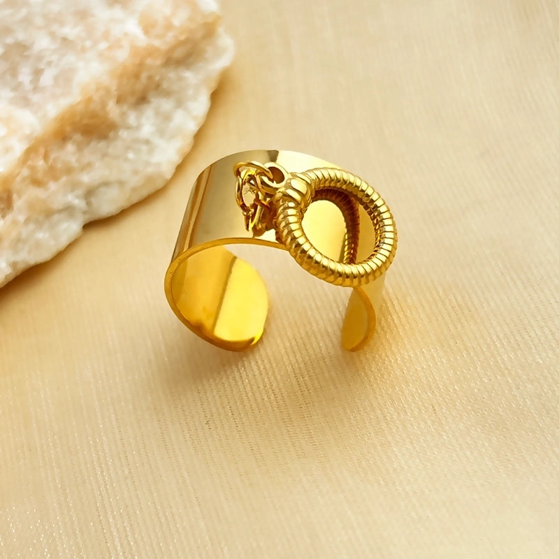 Casual Retro Minimalist Solid Color 304 Stainless Steel 18K Gold Plated Plating Hollow Out Open Rings