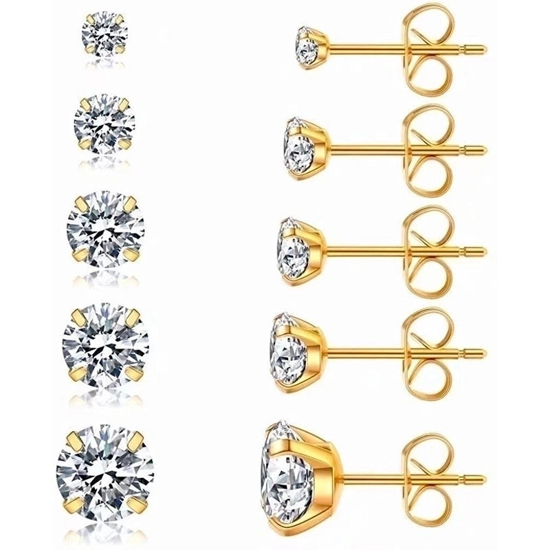 1 Pair Minimalist Round Plating Inlay 304 Stainless Steel Zircon 18K Gold Plated Ear Studs