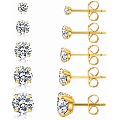 1 Pair Minimalist Round Plating Inlay 304 Stainless Steel Zircon 18K Gold Plated Ear Studs