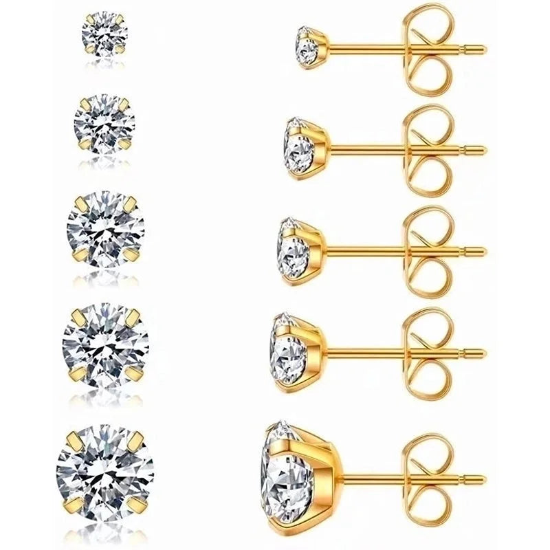 1 Pair Minimalist Round Plating Inlay 304 Stainless Steel Zircon 18K Gold Plated Ear Studs